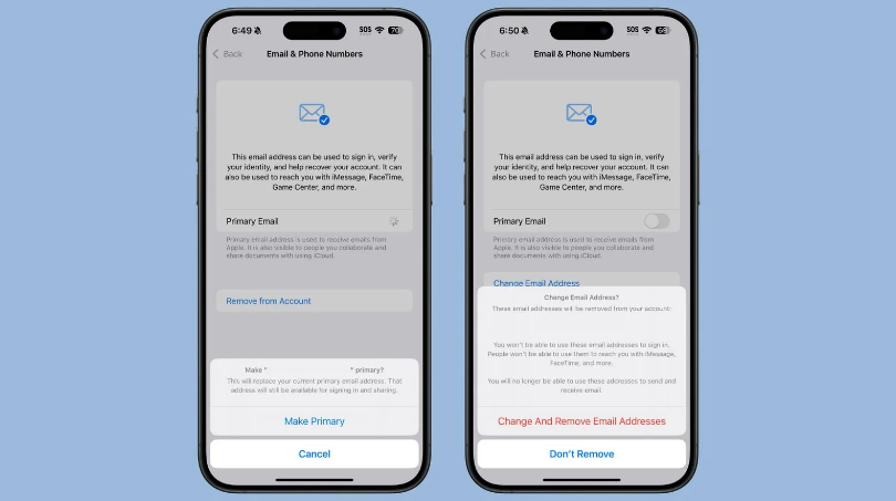 色达苹果手机维修分享苹果 iOS 18.1 支持设置“主要”邮箱地址并更改 iCloud 邮箱 